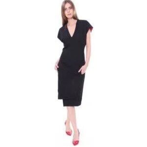 HELMUT LANG Womens Dress  Deep V Neck Midi Elegant Stylish Black Size 00